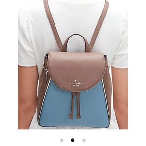 Kate Spade Leila medium flap backpack in Baltic blue / brown